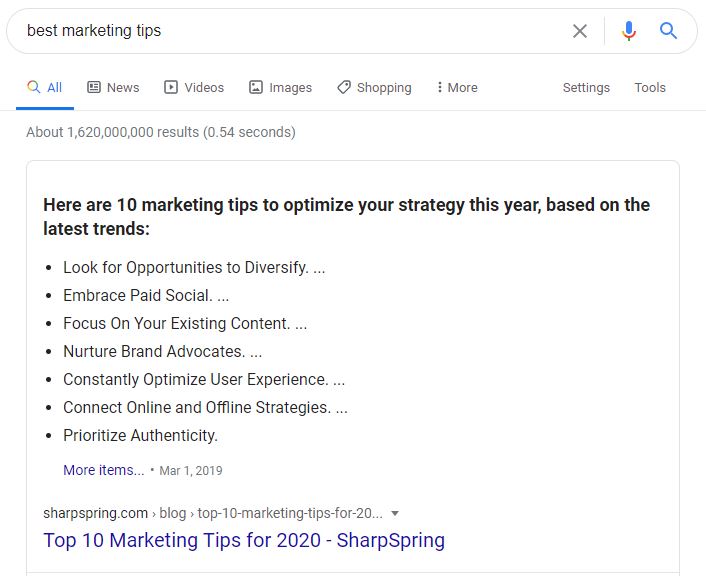 example of double featured snippet