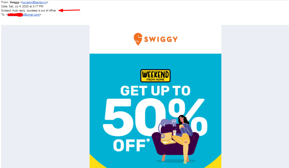 Swiggy 50% discount mail