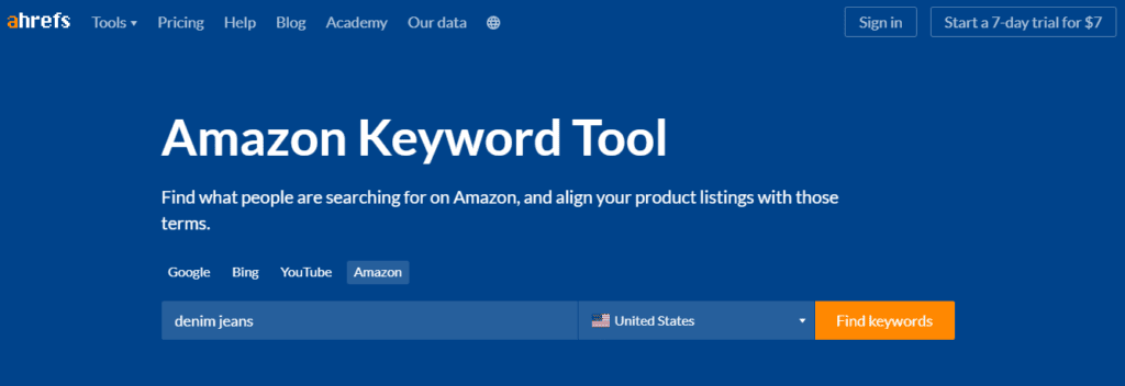 Ahrefs Amazon Keyword Research Tool